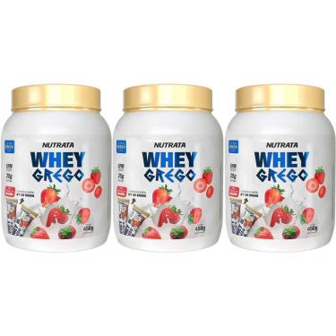Imagem de Kit 3X Whey Grego - 450g Morango Com Chantilly - Nutrata-Masculino