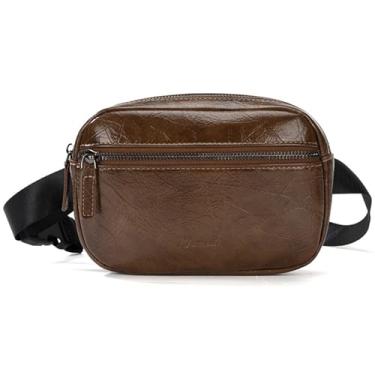 Imagem de Ausion Pochete de couro para homens e mulheres, bolsa de cintura de quadril para caminhadas, corrida, viagens, vários bolsos – bolsa de cintura com zíper resistente para unissex, Cáqui moderno, One