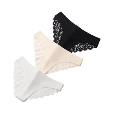 Imagem de Conjunto De Calcinhas Sexy De Renda Femininas 3PCS Lingerie De Seda Ma