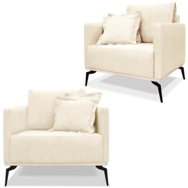 Imagem de Kit 2 Poltronas Sala De Estar Liv Pes Aço Linho Perola Ezz Perola - MI