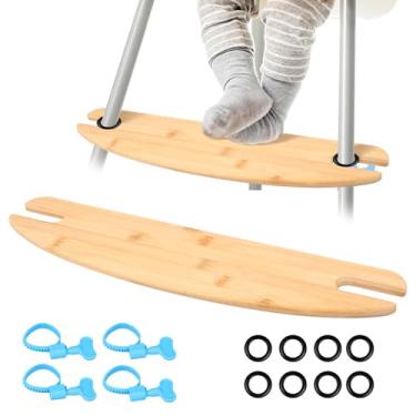 Imagem de 2 peças de apoio para os pés para cadeira alta, antiderrapante, ajustável, de bambu natural, de madeira, acessórios de descanso para os pés com 8 anéis de borracha para bebês, uso doméstico, cozinha