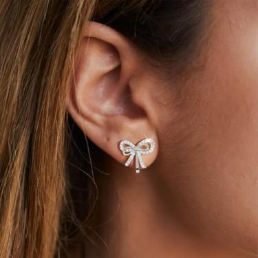 Imagem de Brincos de laço de strass dourado para mulheres, brincos de pressão para mulheres, meias de Natal, presentes modernos