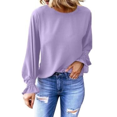 Imagem de Blusa feminina Dokotoo Bell de manga comprida com babados roxa