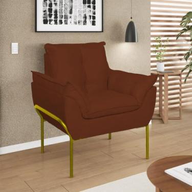 Imagem de Poltrona Sofá Luxo Base Metal Dourada Recepção Escritório Cor:terracota
