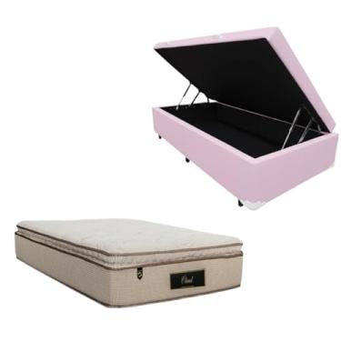 Imagem de Cama Box Baú Blindada com Colchão Cloud Molas Ensacadas C/Pillowtop 32cm (CORINO ROSA, Solteiro)