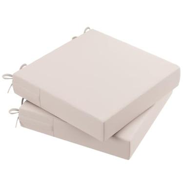 Imagem de AAAAAcessories Almofadas de assento ao ar livre para cadeiras, à prova d'água, resistentes ao desbotamento, 50,8 x 50,8 x 7,6 cm, almofadas de substituição de móveis de pátio, conjunto de 2, bege
