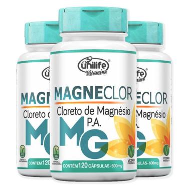 Imagem de Kit 3 Cloreto De Magnésio P.A Magneclor Unilife 120 Cápsulas