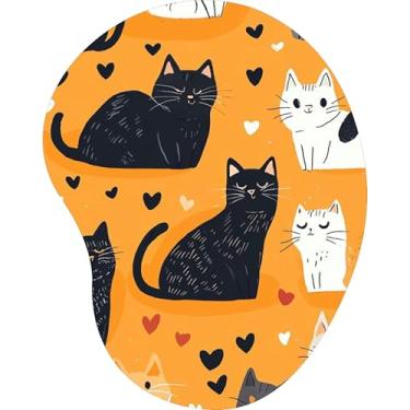 Imagem de Mouse Pad Ergonômico Gota Arte Estampa de Gatos Pretos e Brancos Fundo Laranja