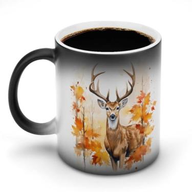 Imagem de OEDTF Canecas de café de cerâmica Deer Magic, 325 ml, laváveis na lava-louças e no micro-ondas, xícaras de chá brancas com alça, xícara de café decorativa, presente para homens e mulheres, adequado