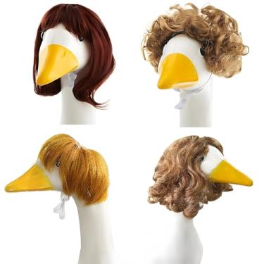 Imagem de Conjunto de perucas de ganso de varanda de 4 peças, perucas divertidas e brilhantes para decorações sazonais, inclui perucas vermelhas, douradas, marrons e pretas