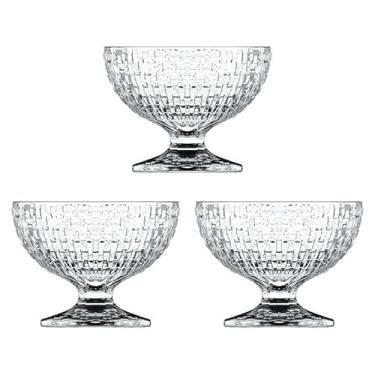 Imagem de Conjunto 6 Taças de Sobremesa em Vidro Cristalino Design Geométrico Texturizado Base Pedestal Elegantes para Sorvete Mousse e Gelatina