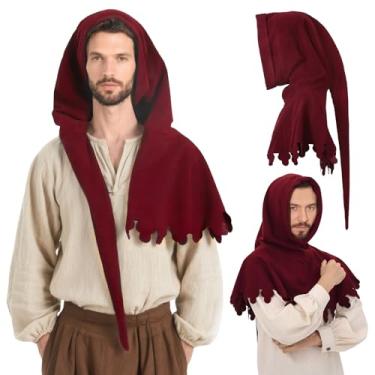 Imagem de UJUROU Chapéu medieval Chaperon masculino boné renascentista com Liripipe Faire Festival LARP acessórios (vermelho)