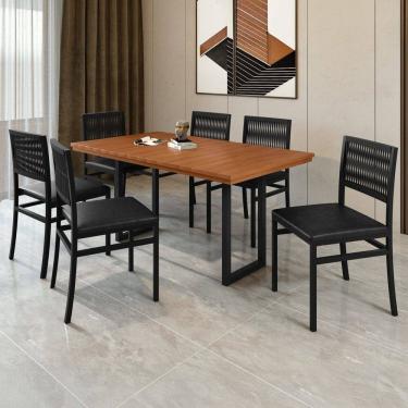 Imagem de Conjunto Itália Tampo Ripado Eucalípto 160cmx90cm com 6 Cadeiras Barcelona Preto