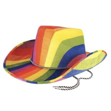 Imagem de Chapéu de caubói, material composto de EVA com listras coloridas em ar