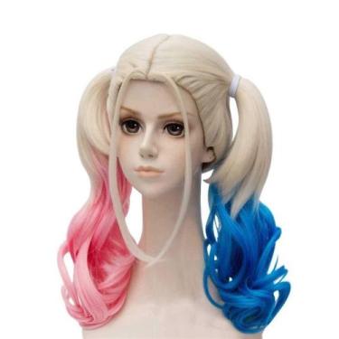 Imagem de Peruca de cosplay com rabo de cavalo loiro duplo com gradiente rosa e 