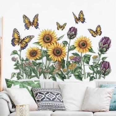 Imagem de Adesivos de parede Sunflower Cluster com borboletas 24x70cm 2 folhas -