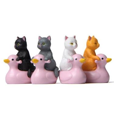 Imagem de Decoração de jardim Cute Cat Riding Pink Duck PVC 3,5  2,8 cm - yiweis