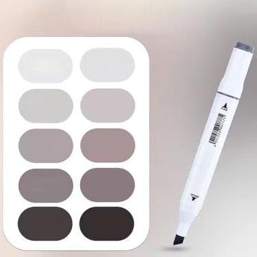 Imagem de Liulich 10 marcadores de álcool série de cores puras, conjunto de marcadores de cor sólida de ponta dupla para adultos iniciantes desenho esboço (cinza quente)