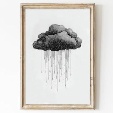 Imagem de Arte de parede preto e branco nuvem céu abstrato pintura de chuva vintage impressão gótica nuvem escura arte de parede tela meteorológica escuro Academia pôster linha imagem abstrata minimalista arte