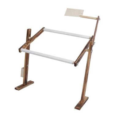 Imagem de Mingzhe Suporte de Bordado de Altura Ajustável, Quadro de Ponto Cruz de Madeira de Pinho, Acessório de Costura Com Base Grande para Tesouras, Pincéis e Linhas, Perfeito para Uso