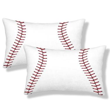 Imagem de NOCTILYRA Capas de almofada lombar de beisebol, 30 x 50 cm, conjunto de 2 fronhas de pelúcia curtas com tema esportivo, branco, vermelho, retangular, fronhas decorativas para sofá-cama