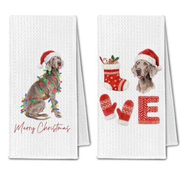 Imagem de ChissNook Toalhas de cozinha de Natal Weimaraner, presentes para amantes de cães Weimaraner, toalhas de prato para cozinha, toalha de mão decorativa de cachorro feliz Natal para banheiro, 40 x 61 cm