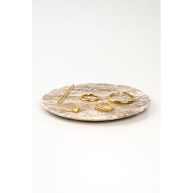 Imagem de noadre Bandeja redonda de mármore travertino natural de 25 cm – organizador decorativo para joias, velas e perfume, armazenamento de bancada para banheiro, cômoda e cozinha, presente para mulheres