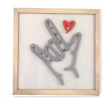 Imagem de TOPINCN Decoração de Parede para Casa, Moldura de Madeira, Arte Em Linguagem de Sinais Eu Te Amo 25,4 Cm para Decoração Interna, Ideia de Presente Perfeita para Entes Queridos (verde)