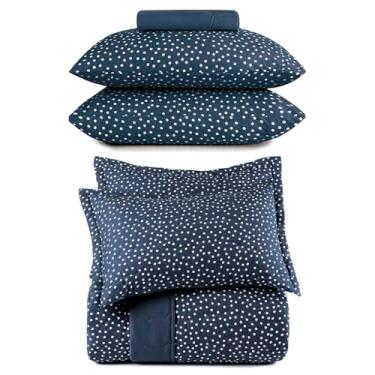 Imagem de Kit Colcha e Lençol Queen Malha Fio Penteado Altenburg - 100% Algodão - 6 Peças - Cobreleito Dupla Face (Bits Marinho - Azul)