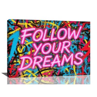 Imagem de Crekviy Banksy Wall Art Street Graffti Wall Decor Inspirational Dreams Banksy Motivational Canvas Prints Painting Artwork Decorações para Escritório Quarto Sala de Estar Presentes Emoldurados 40.6 cm