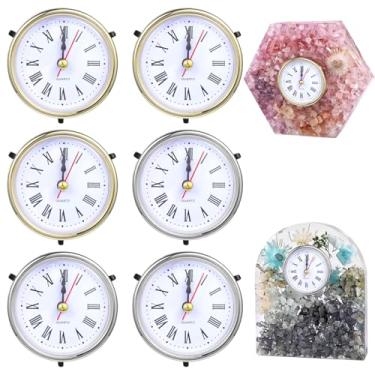 Imagem de Kit de movimento de relógio de 6 peças para moldes de resina, algarismos romanos para fundição de relógio epóxi, mecanismo de quartzo alimentado por bateria, acabamento dourado e prata, conjunto de