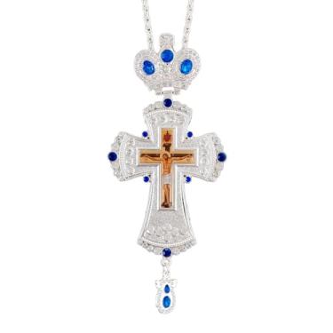 Imagem de RZRHMUHN Colar com pingente de cruz ortodoxa com coroa e pedras preciosas - crucifixo de Jesus de liga de zinco de 19,6 cm para decoração de altar doméstico, presentes de igreja (prata)