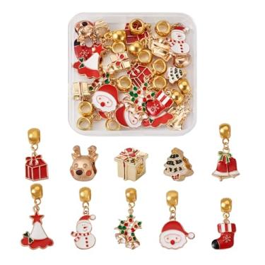 Imagem de Spritewelry 20 berloques de pingente de esmalte de Natal, 10 estilos, pingentes de Natal esmaltados banhados a ouro para colar, pulseira, acessórios de fabricação de joias, artesanato faça você mesmo