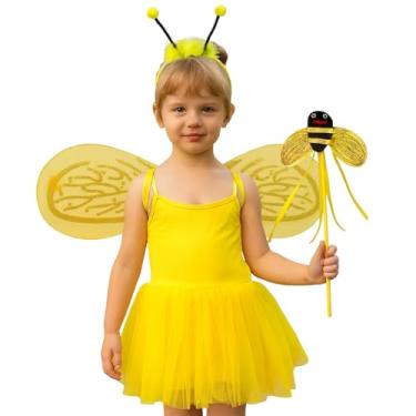 Imagem de Fantasia Infantil De Abelha Abelhinha Completo Com Asa E Saia Tule Meninas Carnaval (Amarelo)