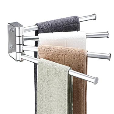 Imagem de Toalheiro Suporte de toalha sem perfuração, barra de toalha montada na parede, adesivo giratório, espaço dobrável, alumínio para banheiro, cozinha, preto_2 braços, ferragens de banheiro/prata/3
