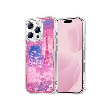 Imagem de Coaxbnue O design de paisagem estética de desenho animado fofo é macio, à prova de choque e protetor, com uma capa transparente para iPhone (rosa inverno, para iPhone 16E (6,1 polegadas),