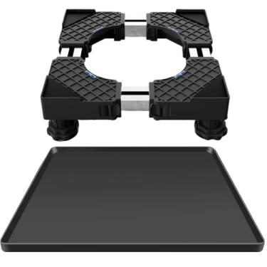 Imagem de QinSuiKai Suporte de mini geladeira duplo mais forte com tapete de mini geladeira de 59,9 x 59,9 cm, 8 tubos de aço e 4 pés fortes com base elevada ajustável, protege o chão de danos (tapete e suporte