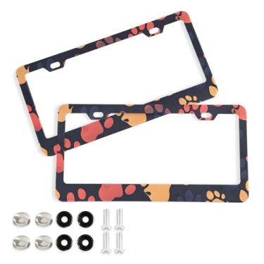 Imagem de CEBUGI Pacote com 2 molduras de placa de carro de alumínio capas de moldura de placa de carro com 2 furos pegadas de animais acessórios automotivos para placas dianteiras e traseiras orifício elíptico