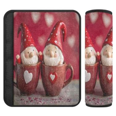 Imagem de Burbuja Capa para cinto de segurança de carro Valentine Gnomos no copo, almofadas macias e confortáveis para cinto de segurança de carro para alça de ombro de assento de carro, 1 par pequeno