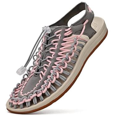 Imagem de Sandálias esportivas de corda para homens, sapatos de pescador, sandálias de praia masculinas feitas à mão, confortáveis e leves, Rosa-cinza, 42