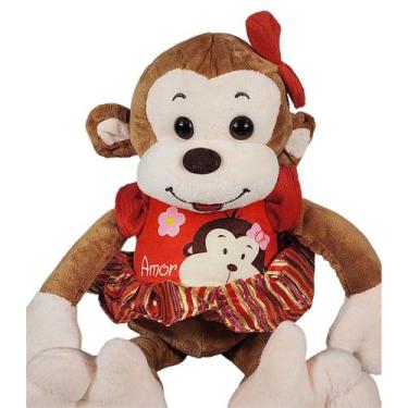 Imagem de Macaco De Pelúcia Com Vestido Amor 40cms - Vermelho - Tuka Toy