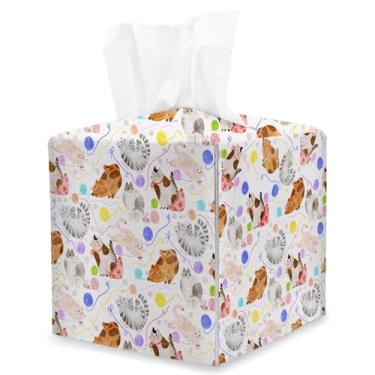 Imagem de Capa quadrada para caixa de lenços de gatos e patas, presentes para amantes de gatos, suporte de caixa de lenços em aquarela para decoração de mesa, organizador de papel facial de couro, para banheiro