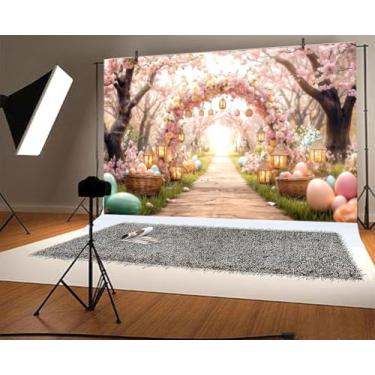 Imagem de 3 x 2,4 m primavera Páscoa pano de fundo rosa floral encantado jardim coelho ovos tema fotografia fundo conto de fadas país das maravilhas festa de Páscoa adereços de estúdio fotográfico