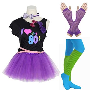 Imagem de FUNDAISY Gilrs 80s Acessórios de fantasia Roupa chique para tema de festa anos 80, Roxa, 14-16 Years