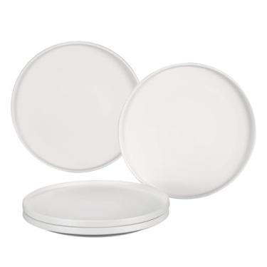 Imagem de GZG Conjunto de pratos de jantar de cerâmica, conjunto de pratos de grés de 10 cm, utensílios de cozinha seguros para micro-ondas e lava-louças, empilháveis, resistentes a arranhões (branco marfim)