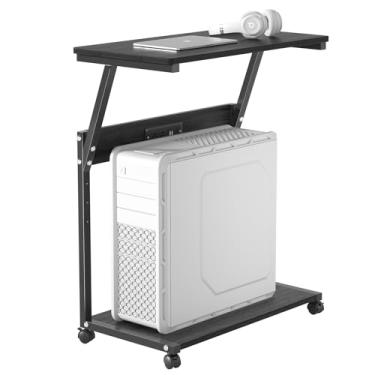 Imagem de FANXIYQ Suporte de torre de computador com rodízios de travamento de 360°, carrinho de CPU móvel ajustável de 5 alturas, suporte para PC sob a mesa para jogos, organização de escritório em casa, preto