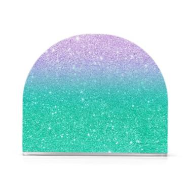 Imagem de Porta-guardanapos acrílico gradiente azul-petróleo roxo com glitter, porta-guardanapos vertical em forma de U para guardanapos de coquetel
