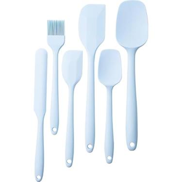 Imagem de Conjunto de 6 espátulas de silicone, resistente a altas temperaturas, espátula de silicone de grau alimentício com escova para assar, cozinhar e misturar antiaderente, azul