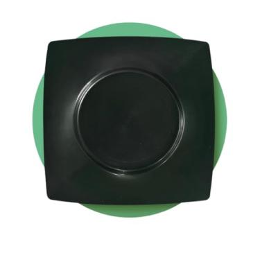 Imagem de Kit 50 Prato Raso com Borda Branco Refeição Churrasco Festa Pratos Plastico Quadrado Branco Preto (PRETO-20)