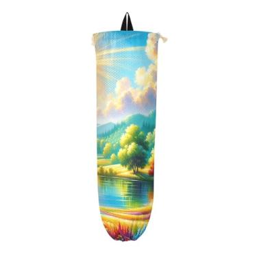 Imagem de Bolsa de armazenamento colorida de verão para sacolas plásticas, suporte de sacola de supermercado, organizador de armazenamento de cozinha